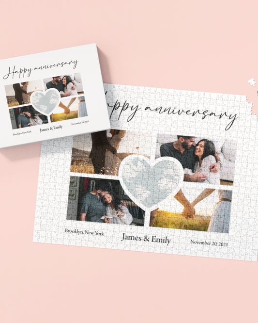 Custom Photo Collage with Map Heart Puzzle