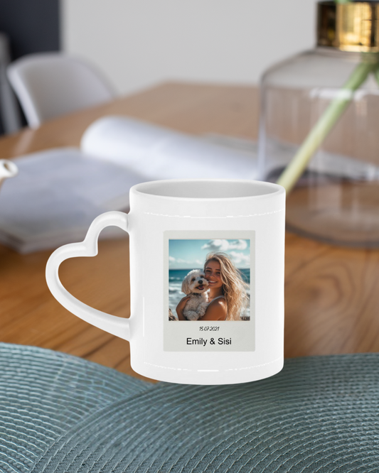 Custom Retro Polaroid Print Heart-Shaped Mug