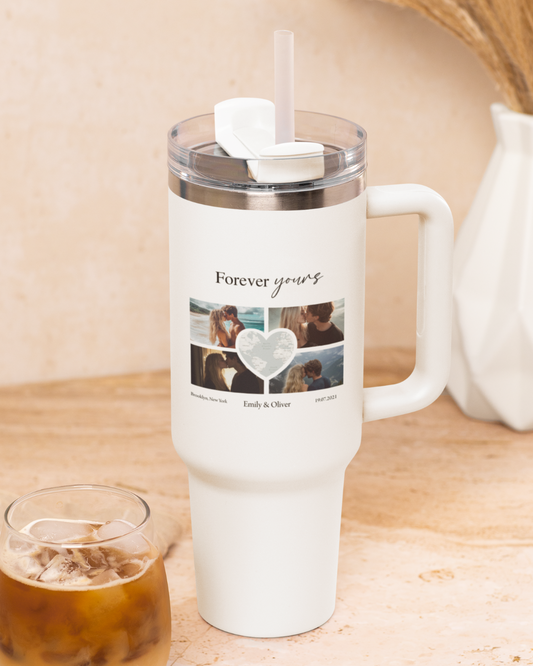 Custom Photo Collage with Map Heart Travel Mug