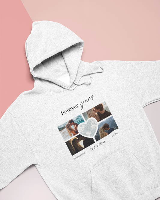 Custom Photo Collage with Map Heart Hoodie