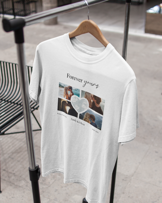 Custom Photo Collage with Map Heart T-shirt