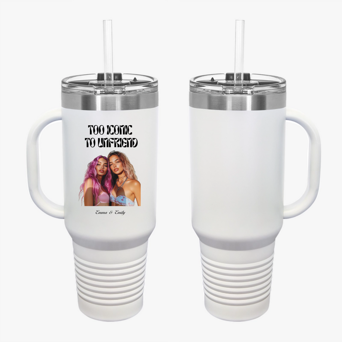 Too Iconic To Unfriend – Personalized Bestie Travel Mug
