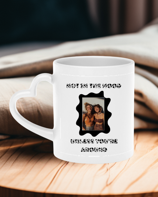 “Not in the Moo-d” Cow Print Design Heart-Shaped Mug