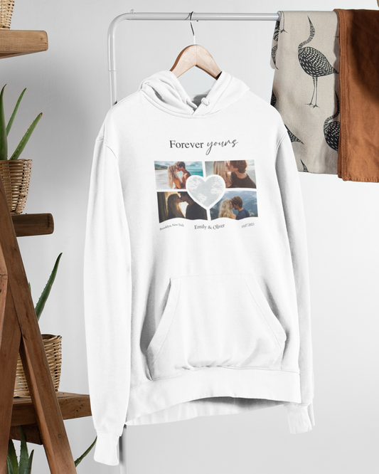 Custom Photo Collage with Map Heart Hoodie