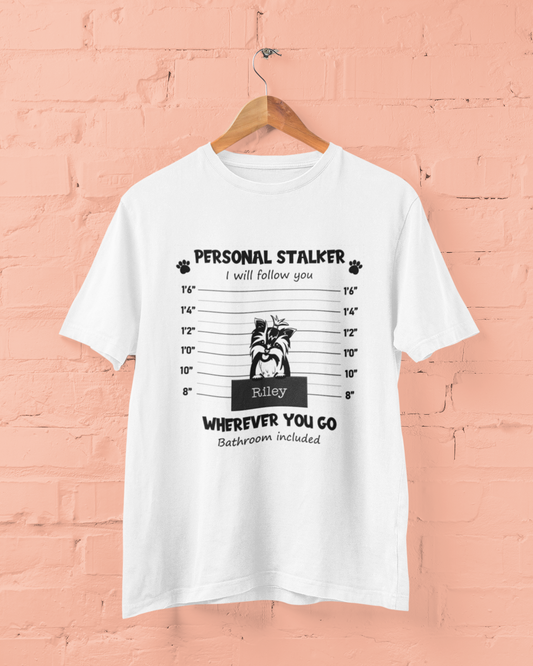 Black & White “Personal Stalker” Personalized Dog T-shirt